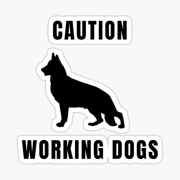 Vista previa del artículo con la obra «Precaución Perros Trabajo Perro Pastor Alemán Texto Negro Silueta», diseñado y vendido por GSDDESIGNMERCH.