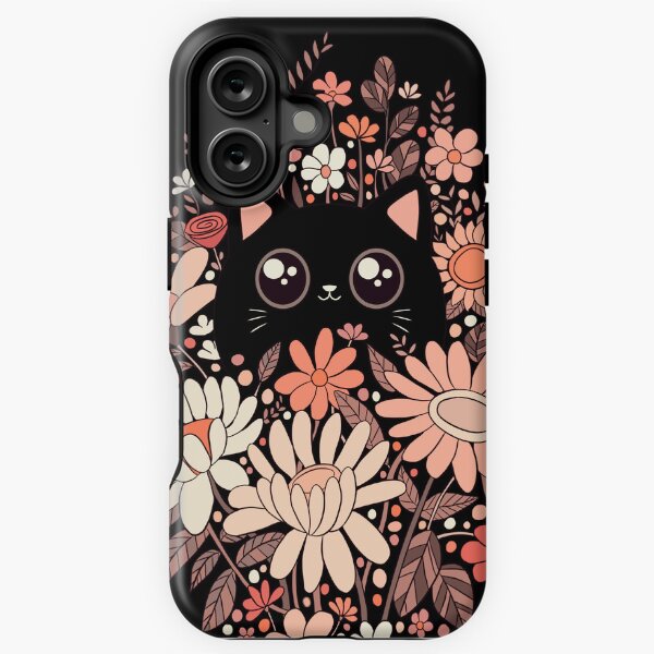 Vista previa del artículo con la obra «Lindo gato negro con flores rosas», diseñado y vendido por Yaragold.