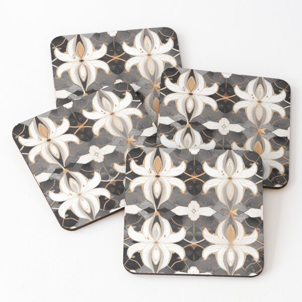 Item preview, Colorful fantasy pattern black gold white ornament flowers designed and sold by G-M-Designs.