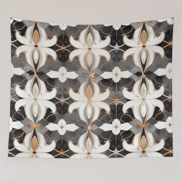 Item preview, Colorful fantasy pattern black gold white ornament flowers designed and sold by G-M-Designs.