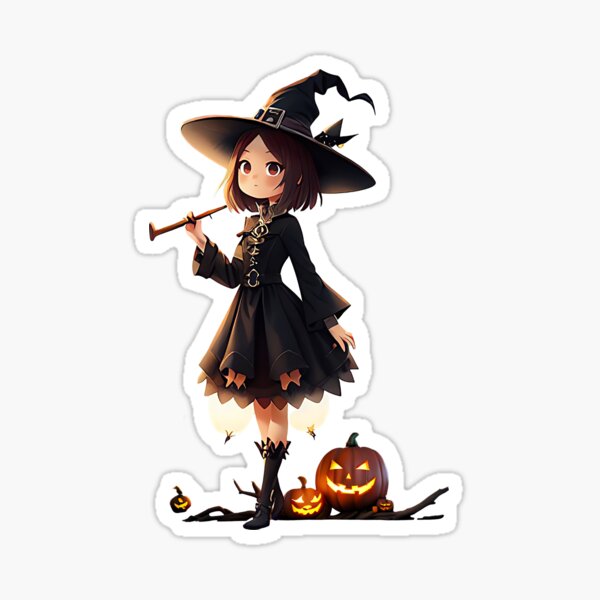Cute witch cartoon celebrating halloween.  Sticker