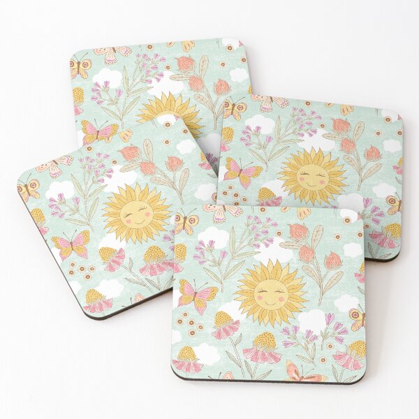 Item preview, Sonriendo Boho Sunshine y Butterfly Floral sobre fondo de cielo azul designed and sold by Jacqueline Hurd.
