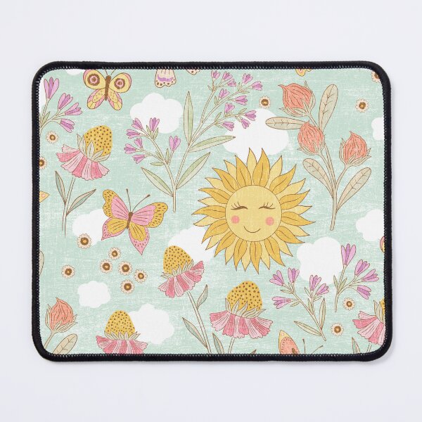 Item preview, Smiling Boho Sunshine and Butterfly Floral on Blue Sky Background designed and sold by Jacqueline Hurd.
