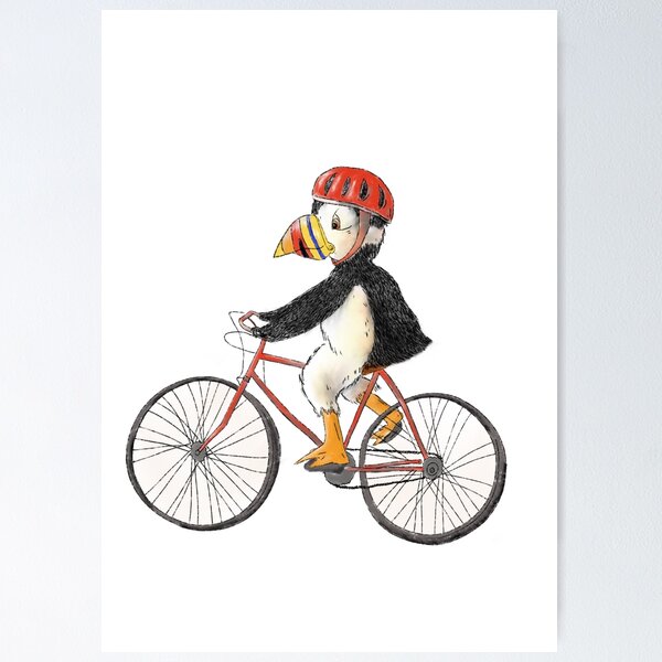 Item preview, Cycling puffin, puffin on a bike designed and sold by PipsyPuffinArt.