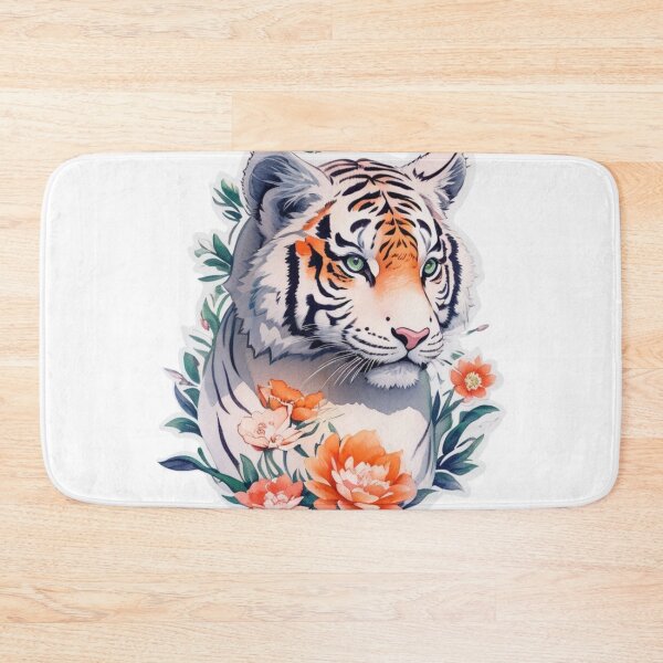 Item preview, White Tiger in the bushes with Watercolor Flowers  designed and sold by YourNameMatters.