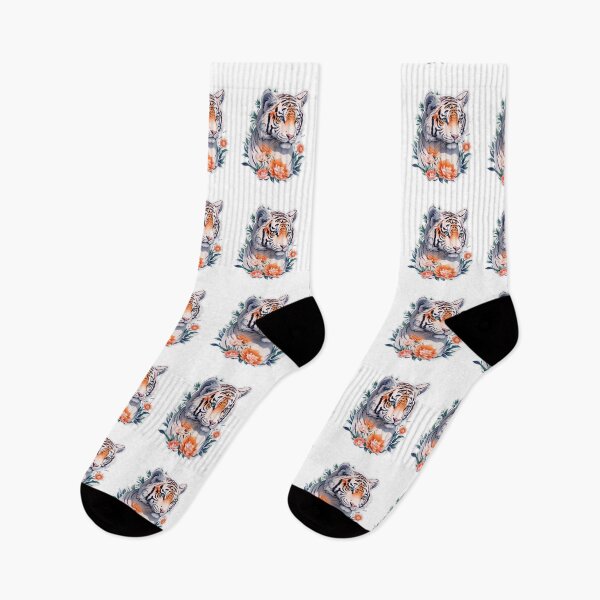 Item preview, White Tiger in the bushes with Watercolor Flowers  designed and sold by YourNameMatters.