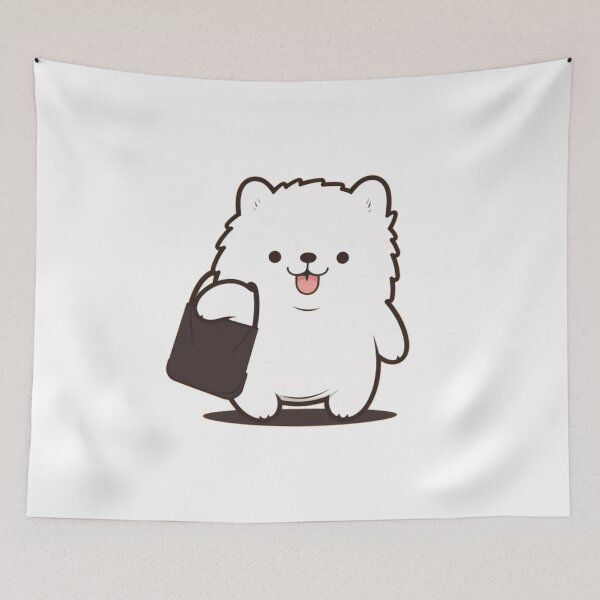 Item preview, Adorable Samoyed Shopper: Kawaii Dog with Bag designed and sold by happy-roars.