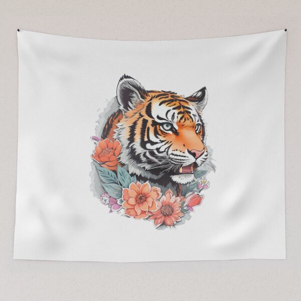 Item preview, Bengal Tiger in the bushes with Watercolor Flowers  designed and sold by YourNameMatters.