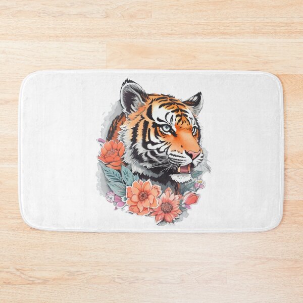 Item preview, Bengal Tiger in the bushes with Watercolor Flowers  designed and sold by YourNameMatters.