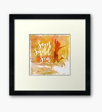 sun sand sea beach watercolour splash painting Framed Print