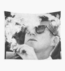 John F Kennedy Cigar and Sunglasses Black And White Wall Tapestry