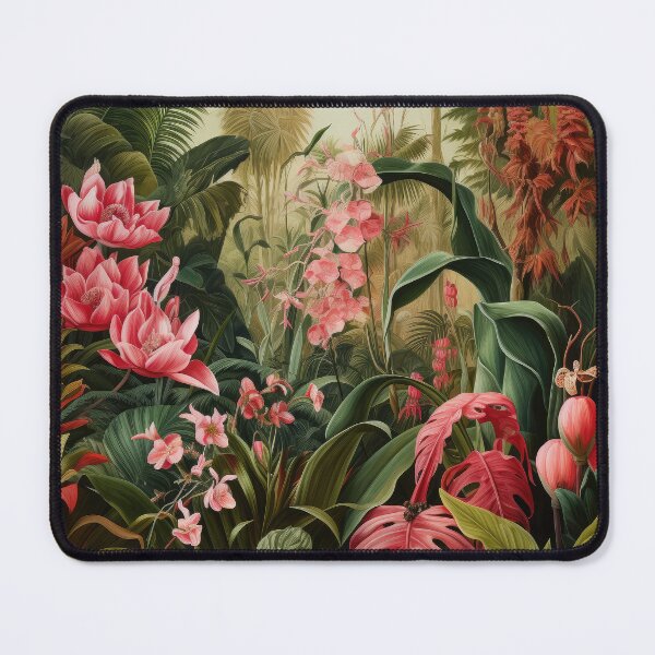 Item preview, The Botanical Series - illustrative scene of a tropical landscape displaying pink flowers and lush green leaves designed and sold by Adriano Carrideo.