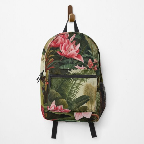 Item preview, The Botanical Series - illustrative scene of a tropical landscape displaying pink flowers and lush green leaves designed and sold by Adriano Carrideo.