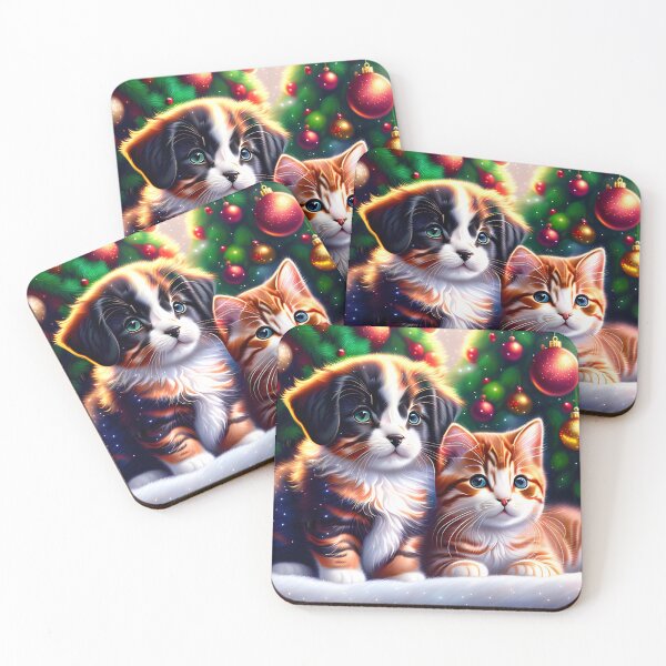Item preview, Cute puppy and cat under Christmas tree designed and sold by MarionsArt.