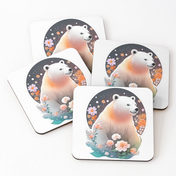 Item preview, Heroic Polar bear with Watercolor Flowers at night designed and sold by YourNameMatters.