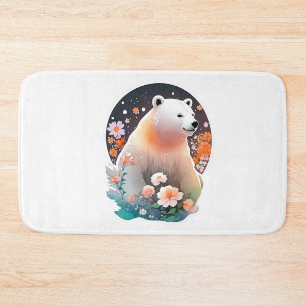Item preview, Heroic Polar bear with Watercolor Flowers at night designed and sold by YourNameMatters.