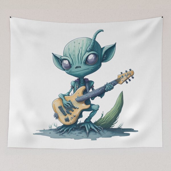 Item preview, "I'm going to be a guitar god" - Cute alien with an electric guitar. designed and sold by SaraSumi.