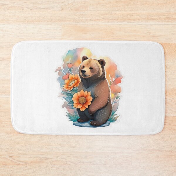 Item preview, Cute Grizzly Bear with Watercolor Flowers designed and sold by YourNameMatters.