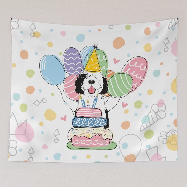 Item preview, Black White Sheepadoodle Birthday Party 3 designed and sold by Lulupainting.