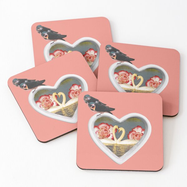 Item preview, Whimsical Collage Art "PDA" : Birds Scandalized by Romantic Swans designed and sold by GollyWillikers.