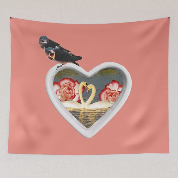 Item preview, Whimsical Collage Art "PDA" : Birds Scandalized by Romantic Swans designed and sold by GollyWillikers.