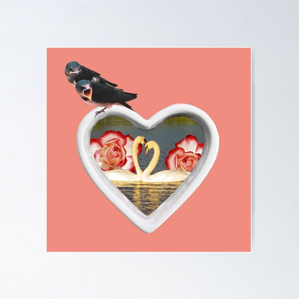 Item preview, Whimsical Collage Art "PDA" : Birds Scandalized by Romantic Swans designed and sold by GollyWillikers.