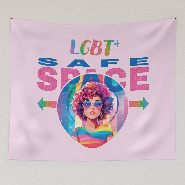 Item preview, LGBT Plus Safe Space Rainbow Community Sign Affirming You Are Safe Here Pop Art designed and sold by TriniTeeClub.