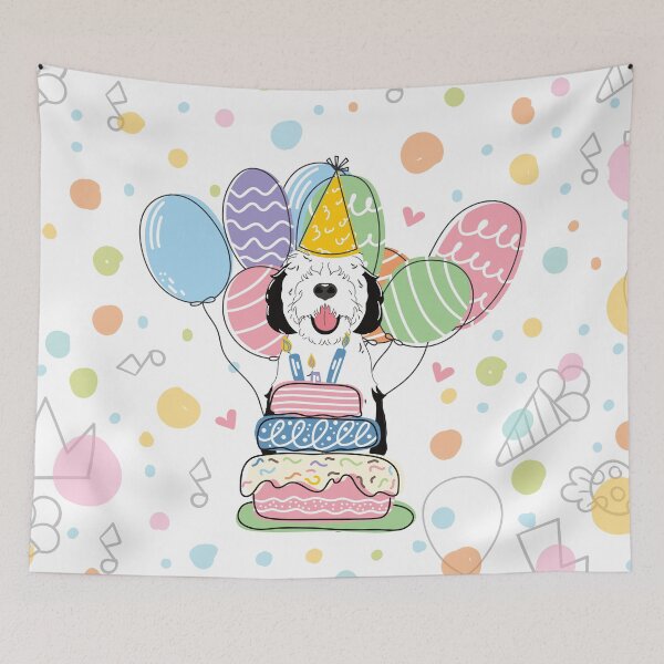 Item preview, Black White Sheepadoodle Birthday Party 4 designed and sold by Lulupainting.
