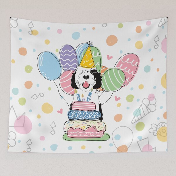 Item preview, Black White Sheepadoodle Birthday Party 5 designed and sold by Lulupainting.
