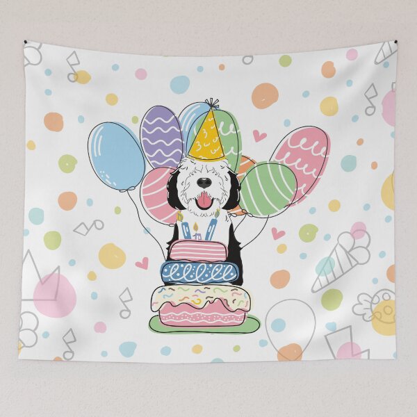 Item preview, Black White Sheepadoodle Birthday Party 6 designed and sold by Lulupainting.