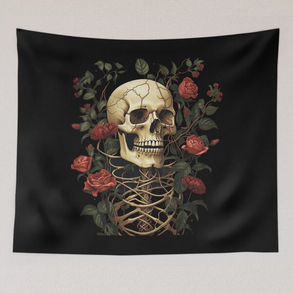 Item preview, Skull and Roses Skull with Flowers Skull Artwork designed and sold by AnnaMDesign.