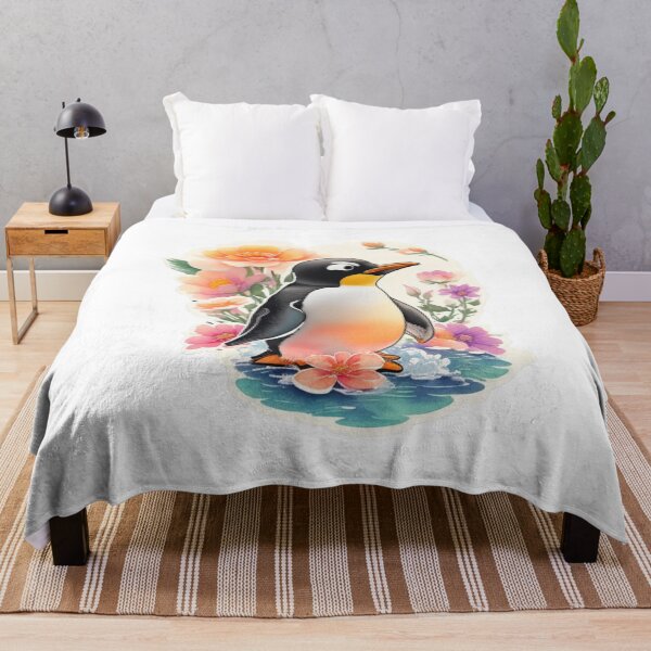 Item preview, Adorable Penguin with Watercolor Flowers at a lake designed and sold by YourNameMatters.
