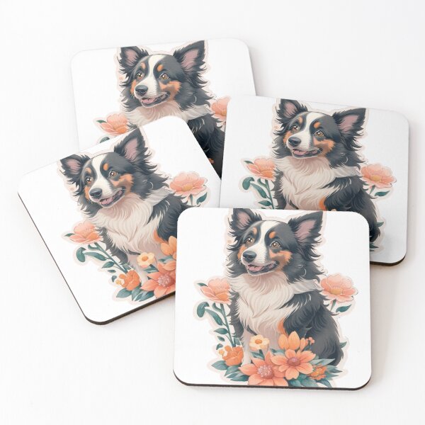 Item preview, Charming Border Collie with Watercolor Flowers designed and sold by YourNameMatters.