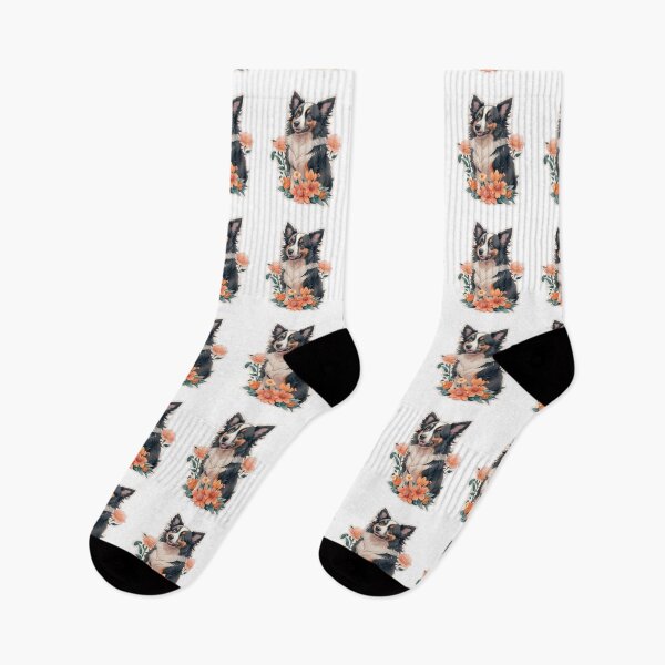 Item preview, Charming Border Collie with Watercolor Flowers designed and sold by YourNameMatters.