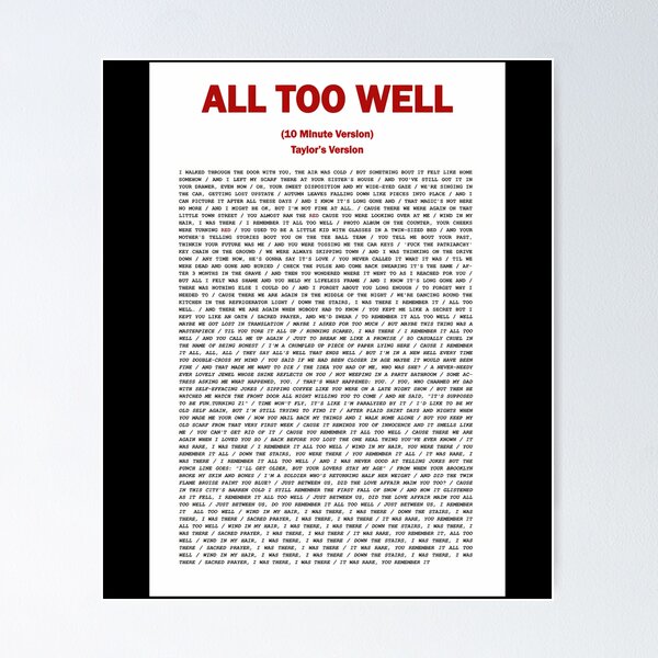 all too well taylor swift poster, sticker Poster for Sale by Daylight Co  Creatives