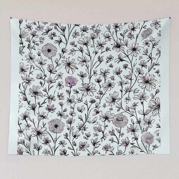 Item preview, Light Purple Blooms on Blue - Spring Floral Pattern designed and sold by aylastyle.