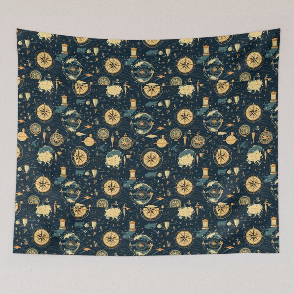 Item preview, Vintage World Map & Compass Explorer Pattern designed and sold by delohill.
