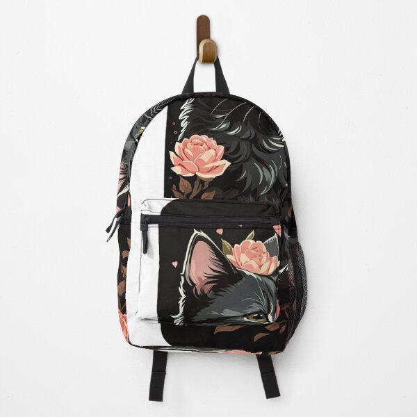 Item preview, Two Adorable Black Cats with Flowers and Hearts - Romantic Gift for Cat Enthusiasts designed and sold by sadsapiens.