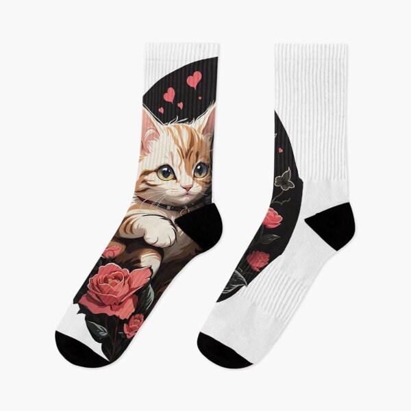 Item preview, Two Cats with Roses & Hearts - A Romantic Gesture for Cat and Rose Lovers designed and sold by sadsapiens.