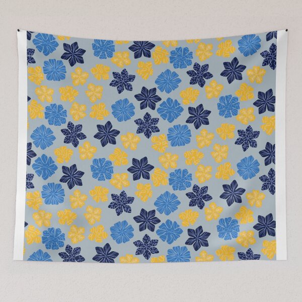 Item preview, Garden floral pattern blue and yellow designed and sold by HeartPieces.