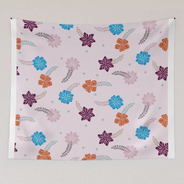 Item preview, Garden Flowers Leaves Pattern Blue, Orange, Pink designed and sold by HeartPieces.