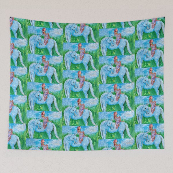 Item preview, Girl looking at the horizon on a white horse designed and sold by Shinetroves.