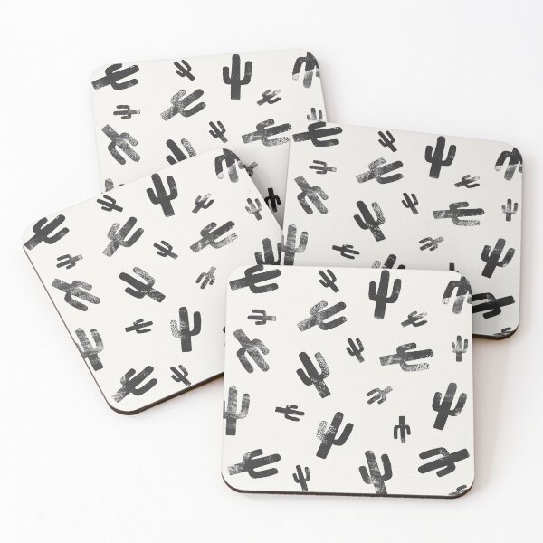 Aperçu de l'œuvre Motif cactus imprimé Lino noir et blanc créée et vendue par itsjensworld.