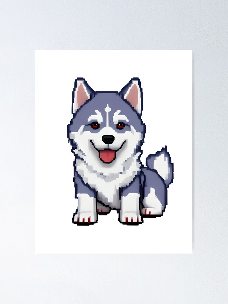 Ilustração de pixel art animal cão husky