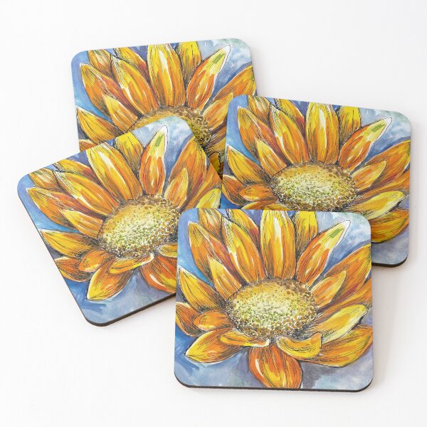 Item preview, Sunflower, daisy, yellow flower, lotus watercolor original painting sticker, cup, bag flower lover gifts designed and sold by Paintingladycat.