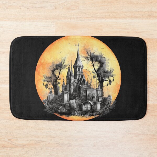 Item preview, haunted house, yellow moon haunted cemetery  designed and sold by Janetlousart.