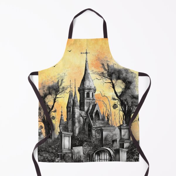 Item preview, haunted house, yellow moon haunted cemetery designed and sold by Janetlousart.