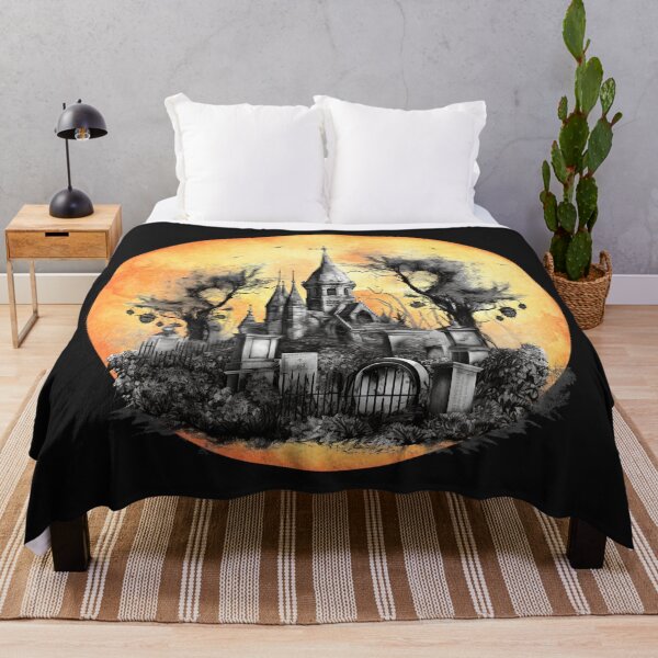 Item preview, haunted house, yellow moon haunted cemetery designed and sold by Janetlousart.