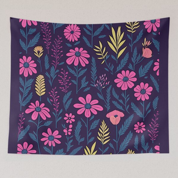 Item preview, Retro Bold Pink Flowers and leaves Pattern  designed and sold by aylastyle.