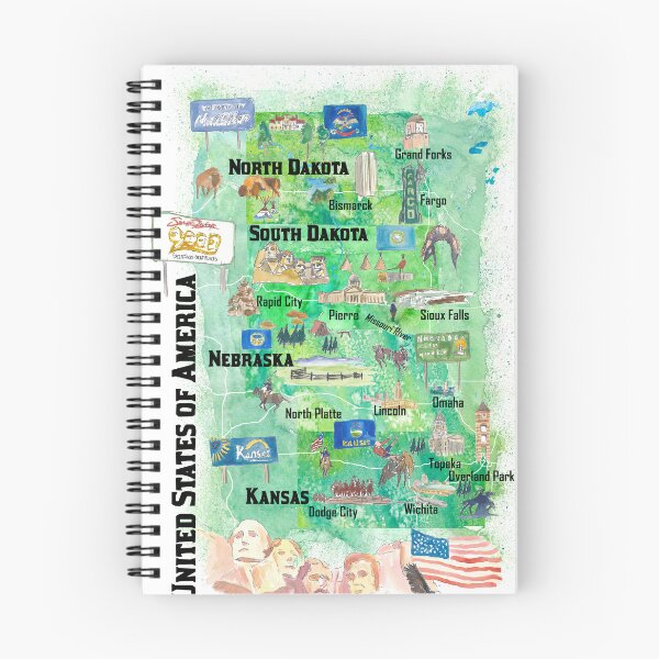 Item preview, Nebraska Kansas and The Dakotas Illustrated USA Travel Map designed and sold by artshop77.